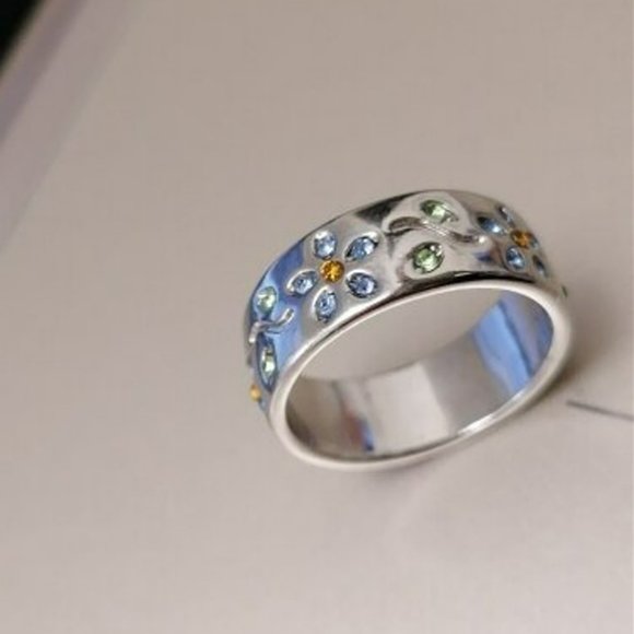Colorful Small Flower Vine Silver Ring - Picture 5 of 7